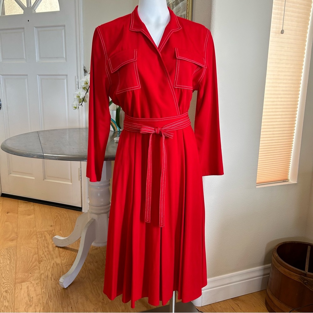 Vintage Red 70’s Wrap Midi Dress Medium